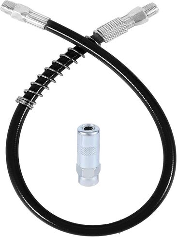 Grease Gun Hose with Grease Gun Coupler, Grease Gun Connector Grease Gun Accessory Kit Resin Spring Flex Hose for 1/8" NPT Thread Maximum Working Pressure 10000 PSI (Black) in Saudi Arabia