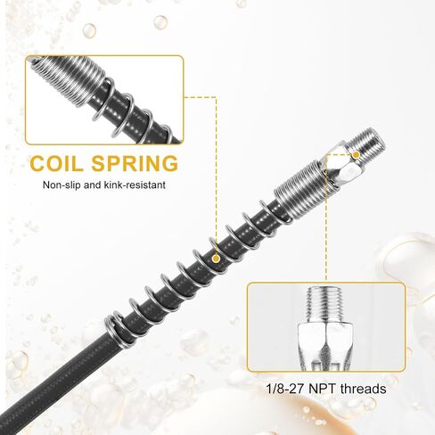 Grease Gun Hose with Grease Gun Coupler, Grease Gun Connector Grease Gun Accessory Kit Resin Spring Flex Hose for 1/8" NPT Thread Maximum Working Pressure 10000 PSI (Black) in Saudi Arabia