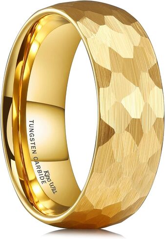 King Will 6mm 8mm Men's Tungsten Carbide Wedding Ring Hammered Wedding Band Mens Domed Black/Silver/Gold/Brown Engagement Ring for Men and Women Matte Brushed Finish Comfort Fit Size 6-14 in Kuwait
