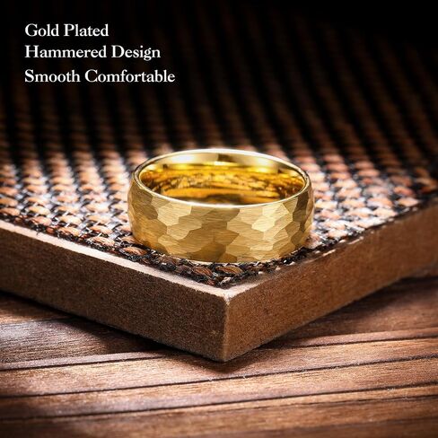 King Will 6mm 8mm Men's Tungsten Carbide Wedding Ring Hammered Wedding Band Mens Domed Black/Silver/Gold/Brown Engagement Ring for Men and Women Matte Brushed Finish Comfort Fit Size 6-14 in Kuwait
