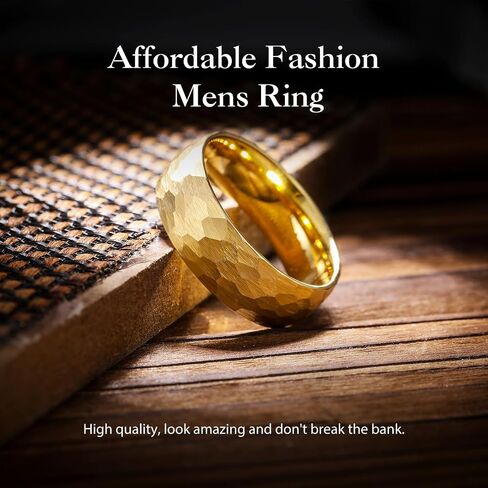 King Will 6mm 8mm Men's Tungsten Carbide Wedding Ring Hammered Wedding Band Mens Domed Black/Silver/Gold/Brown Engagement Ring for Men and Women Matte Brushed Finish Comfort Fit Size 6-14 in Kuwait