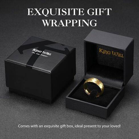 King Will 6mm 8mm Men's Tungsten Carbide Wedding Ring Hammered Wedding Band Mens Domed Black/Silver/Gold/Brown Engagement Ring for Men and Women Matte Brushed Finish Comfort Fit Size 6-14 in Kuwait