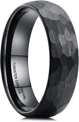King Will 6mm 8mm Men's Tungsten Carbide Wedding Ring Hammered Wedding Band Mens Domed Black/Silver/Gold/Brown Engagement Ring for Men and Women Matte Brushed Finish Comfort Fit Size 6-14 in Kuwait