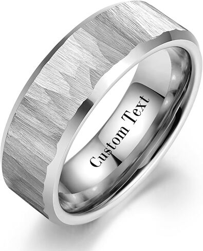 Mens Tungsten Wedding Bands Hammered Ring 8mm Classic Black/Gold/Silver Wedding Rings with Beveled Edges Comfort Fit Jewelry Gift for Him Size 7-13 in Saudi Arabia