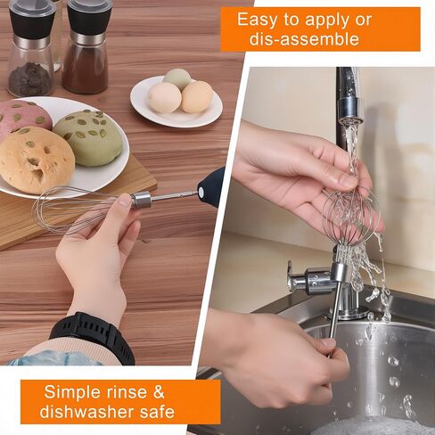 Electric Hand Mixer Whisk| Wireless Rechargeable Handheld Egg Beater with 2 Stainless Steel Mixing Heads | Portable Kitchen Aid Hand Mixer for Egg, Milkshake Cream, Cake, Baking & Cooking-Black in Kuwait