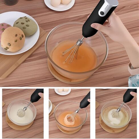 Electric Hand Mixer Whisk| Wireless Rechargeable Handheld Egg Beater with 2 Stainless Steel Mixing Heads | Portable Kitchen Aid Hand Mixer for Egg, Milkshake Cream, Cake, Baking & Cooking-Black in Kuwait