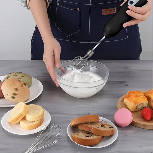 Electric Hand Mixer Whisk| Wireless Rechargeable Handheld Egg Beater with 2 Stainless Steel Mixing Heads | Portable Kitchen Aid Hand Mixer for Egg, Milkshake Cream, Cake, Baking & Cooking-Black in Kuwait