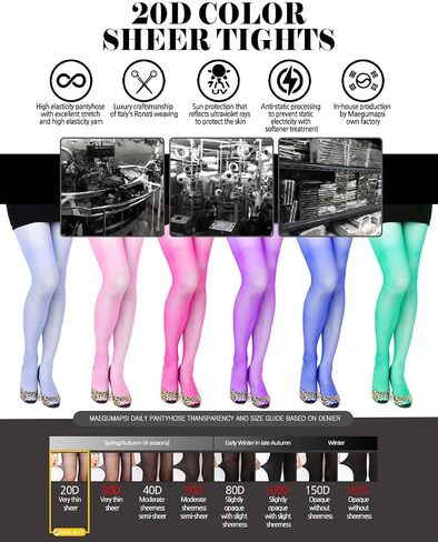 Women's Sheer Tights - 20D Control Top High Elastic Soft Footed Colors Fashion Pantyhose with Reinforced Toes. in Saudi Arabia