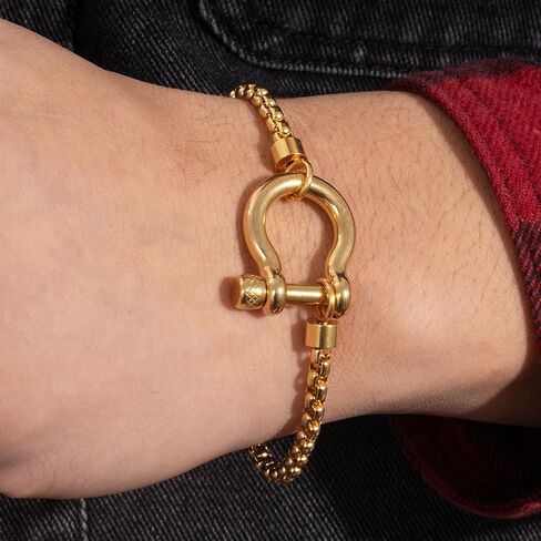 Chunky Charm Bracelet Stainless Steel Foxtail Wheat Chain Bracelet Heavy Screw Anchor Shackle Horseshoe Bracelets in Saudi Arabia