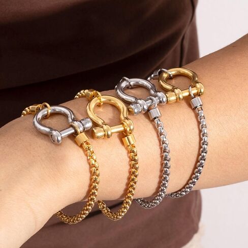 Chunky Charm Bracelet Stainless Steel Foxtail Wheat Chain Bracelet Heavy Screw Anchor Shackle Horseshoe Bracelets in Saudi Arabia