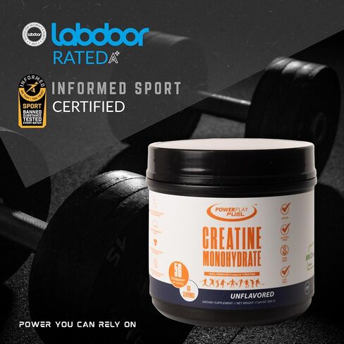 CREATINE Monohydrate Powder – Supports Energy, Brain & Muscle Health, and Recovery for Men & Women - Gluten & GMO Free, Soy Free, Sport Certified – Unflavored, 500 G, 100 Servings in Saudi Arabia