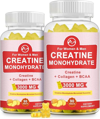 (2 Pack) Creatine Monohydrate Gummy, Sugar Free Chewable Creatine Supplements for Men & Women, Creatine Gummy Gains for Building Muscle, Energy, Pre Workout, Pineapple Flavored in Saudi Arabia