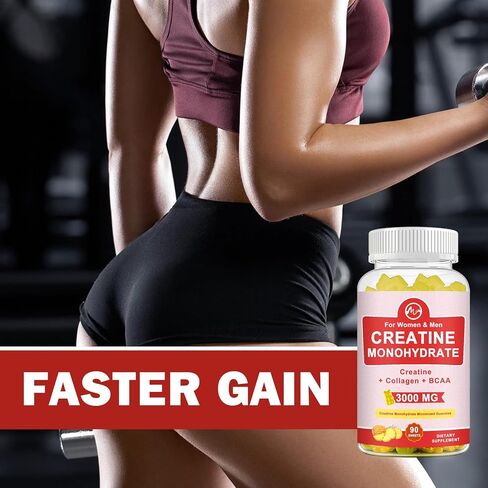 (2 Pack) Creatine Monohydrate Gummy, Sugar Free Chewable Creatine Supplements for Men & Women, Creatine Gummy Gains for Building Muscle, Energy, Pre Workout, Pineapple Flavored in Saudi Arabia