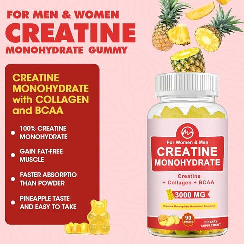 (2 Pack) Creatine Monohydrate Gummy, Sugar Free Chewable Creatine Supplements for Men & Women, Creatine Gummy Gains for Building Muscle, Energy, Pre Workout, Pineapple Flavored in Saudi Arabia
