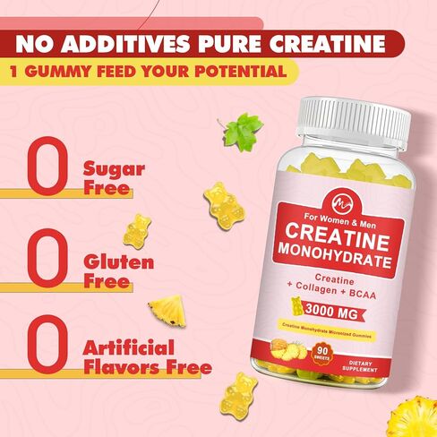 (2 Pack) Creatine Monohydrate Gummy, Sugar Free Chewable Creatine Supplements for Men & Women, Creatine Gummy Gains for Building Muscle, Energy, Pre Workout, Pineapple Flavored in Saudi Arabia