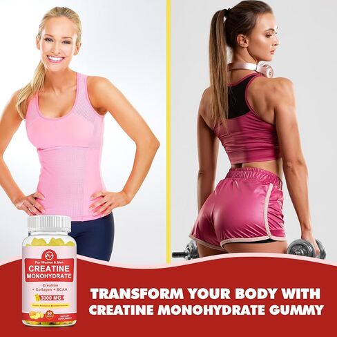 (2 Pack) Creatine Monohydrate Gummy, Sugar Free Chewable Creatine Supplements for Men & Women, Creatine Gummy Gains for Building Muscle, Energy, Pre Workout, Pineapple Flavored in Saudi Arabia