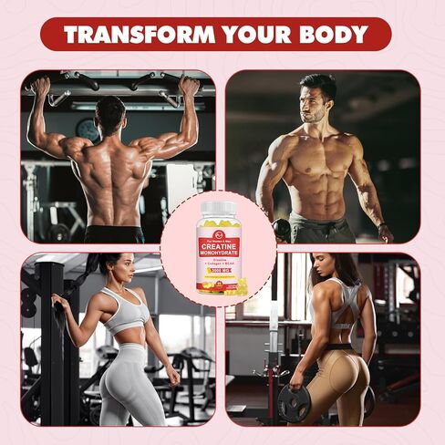 (2 Pack) Creatine Monohydrate Gummy, Sugar Free Chewable Creatine Supplements for Men & Women, Creatine Gummy Gains for Building Muscle, Energy, Pre Workout, Pineapple Flavored in Saudi Arabia
