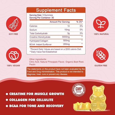 (2 Pack) Creatine Monohydrate Gummy, Sugar Free Chewable Creatine Supplements for Men & Women, Creatine Gummy Gains for Building Muscle, Energy, Pre Workout, Pineapple Flavored in Saudi Arabia