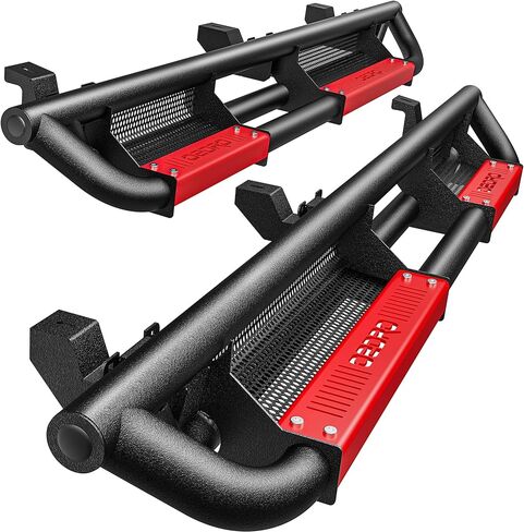 لوحات تشغيل OEDRO متوافقة مع 2007-2018 Jeep Wrangler JK Unlimited JKU 4 Door ، خطوات جانبية إسقاط ، شريط أسود وأحمر nerf in Saudi Arabia
