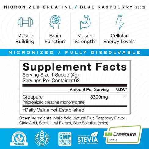 العيد العضلات creepure - مسحوق أحادي الهيدرات الكرياتين micronized | قسط ما قبل التمرين أو ما بعد التمرين | النكهة الكرياتين للنساء والرجال | سهل الاختلاط ، خالي من الغلوتين ، آمن ونقي ، (البطيخ ، 250 جرام) in Saudi Arabia