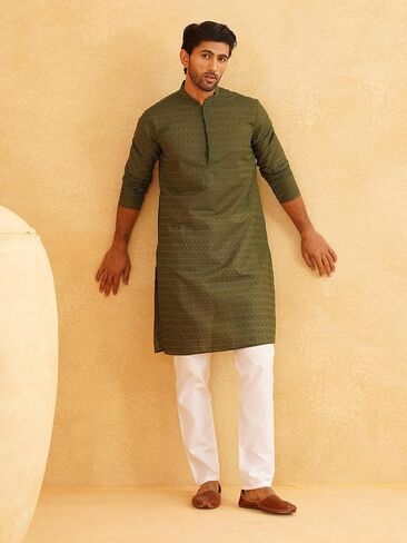 Sojanya (Since 1958 Motifs Embroidered Thread Work Pure Cotton Straight Kurta With Churidar in Saudi Arabia