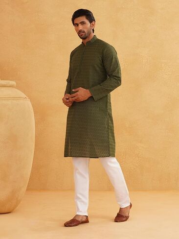 Sojanya (Since 1958 Motifs Embroidered Thread Work Pure Cotton Straight Kurta With Churidar in Saudi Arabia