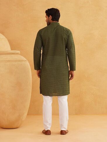 Sojanya (Since 1958 Motifs Embroidered Thread Work Pure Cotton Straight Kurta With Churidar in Saudi Arabia