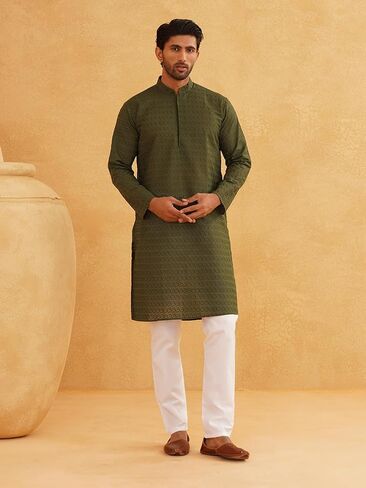 Sojanya (Since 1958 Motifs Embroidered Thread Work Pure Cotton Straight Kurta With Churidar in Saudi Arabia