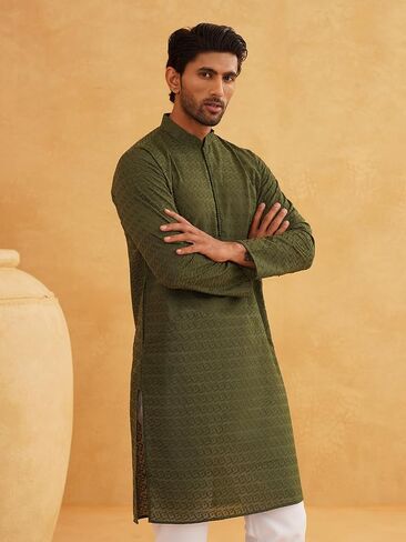 Sojanya (Since 1958 Motifs Embroidered Thread Work Pure Cotton Straight Kurta With Churidar in Saudi Arabia