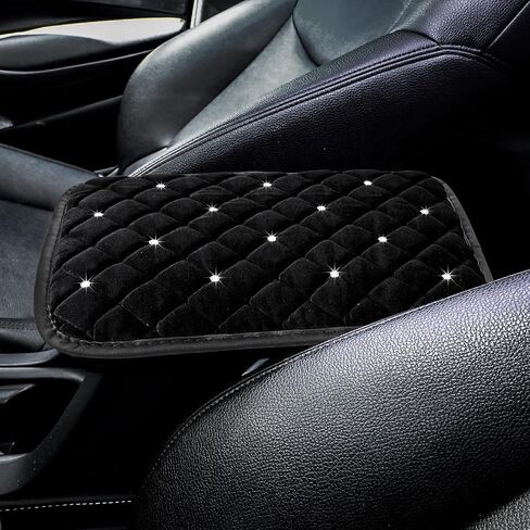 Frienda Furry Armrest Cover Bling Diamond Auto Center Cover Cover Cover Car Care Soft Console Pad ، REAL Sheeptin Wool Soft Fluffy Auto Center Cover لمعظم واقي الديكور (Rose Red) in Saudi Arabia