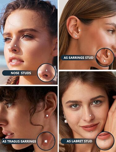 Florideco 14K Gold Filled Threadless Nose Studs for Women Hypoallergenic Surgical Steel Nose Rings Push In Flat back Nose Stud Labret Studs CZ Tragus Helix Piercing Jewelry 16G 18G 20G in Saudi Arabia