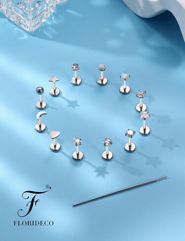 Florideco 14K Gold Filled Threadless Nose Studs for Women Hypoallergenic Surgical Steel Nose Rings Push In Flat back Nose Stud Labret Studs CZ Tragus Helix Piercing Jewelry 16G 18G 20G in Saudi Arabia