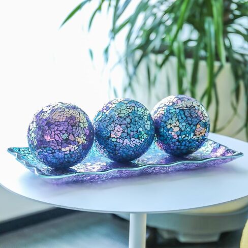 Afirst Devinative Ball and Glass Bowl - 4 بوصات مزوّدة مركزية من الفسيفساء مع صينية لديكور طاولة القهوة ، غرفة المعيشة ، طاولة الطعام ، الحفلات ، ديكور الزفاف in Kuwait
