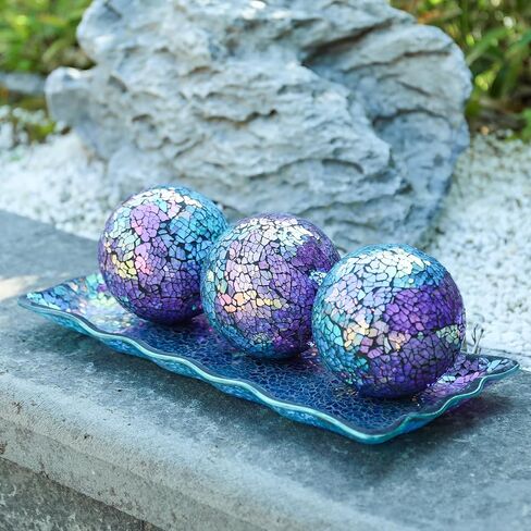 Afirst Devinative Ball and Glass Bowl - 4 بوصات مزوّدة مركزية من الفسيفساء مع صينية لديكور طاولة القهوة ، غرفة المعيشة ، طاولة الطعام ، الحفلات ، ديكور الزفاف in Kuwait