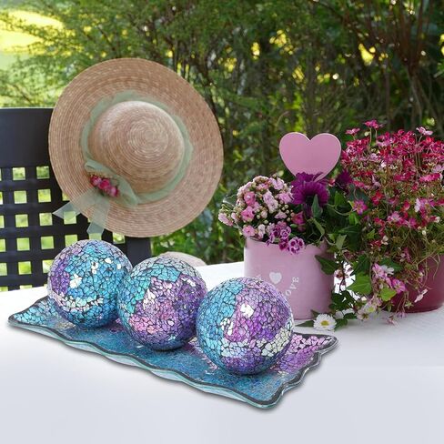Afirst Devinative Ball and Glass Bowl - 4 بوصات مزوّدة مركزية من الفسيفساء مع صينية لديكور طاولة القهوة ، غرفة المعيشة ، طاولة الطعام ، الحفلات ، ديكور الزفاف in Kuwait