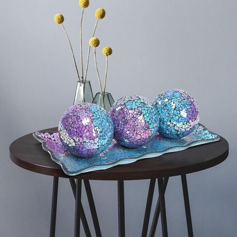 Afirst Devinative Ball and Glass Bowl - 4 بوصات مزوّدة مركزية من الفسيفساء مع صينية لديكور طاولة القهوة ، غرفة المعيشة ، طاولة الطعام ، الحفلات ، ديكور الزفاف in Kuwait