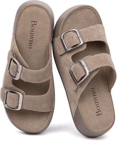 Platform Sandals Women Genuine Leather Slip-on Beach Slide Buckle Comfortable Sandals with Memory Foam Soft Lining and Open Toe Low Wedges in Saudi Arabia