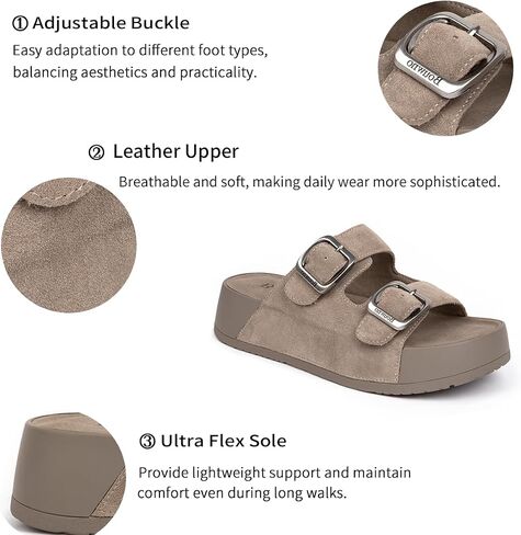Platform Sandals Women Genuine Leather Slip-on Beach Slide Buckle Comfortable Sandals with Memory Foam Soft Lining and Open Toe Low Wedges in Saudi Arabia