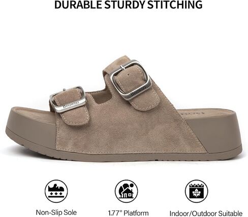 Platform Sandals Women Genuine Leather Slip-on Beach Slide Buckle Comfortable Sandals with Memory Foam Soft Lining and Open Toe Low Wedges in Saudi Arabia