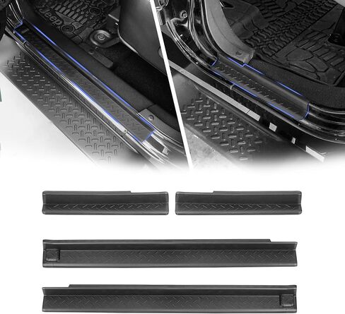 Front & Rear Door Sill Guards Compatible with 2007-2018 Jeep Wrangler JK JKU, All Terrain Threshold Entry Guard Kit, ABS, 4pcs, Black in Kuwait