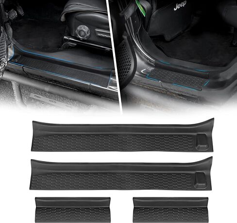Front & Rear Door Sill Guards Compatible with 2007-2018 Jeep Wrangler JK JKU, All Terrain Threshold Entry Guard Kit, ABS, 4pcs, Black in Kuwait