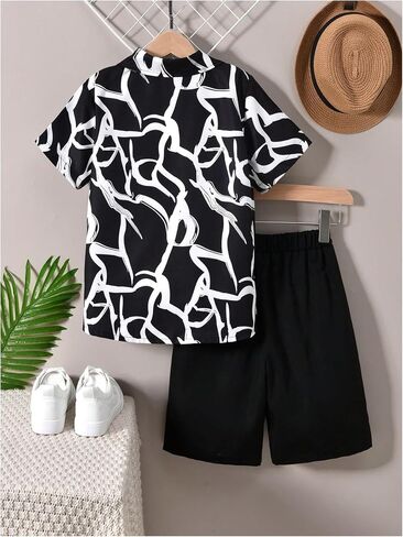 Verdusa Boy's 2 Piece Summer Casual Button Front Shirt and Track Shorts Printed 2 Pieces Outfit Set in Saudi Arabia