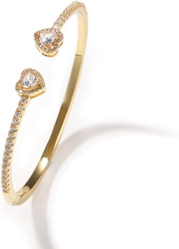Womens Cute Love Heart Open Cuff Bangle Bracelet 18K Gold Silver Plated Cubic Zirconia Bangle Bracelet, Heart Cuff Bracelet Hip Hop Jewelry Gift for Women in Saudi Arabia