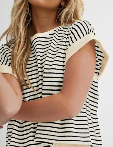 MISSACTIVER 2 Piece Lounge Set Women Stripe Knit Short Sleeve Tee Shirts Shorts Casual Summer Loungewear Shorts Sets in Saudi Arabia
