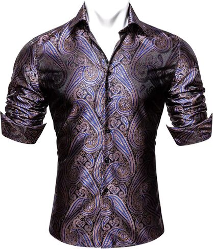 Barry.Wang Men's Floral Button Up Shirts Silk Long Sleeve Dress Shirt Satin Paisley Casual Party Wedding Western Prom Costume in Saudi Arabia