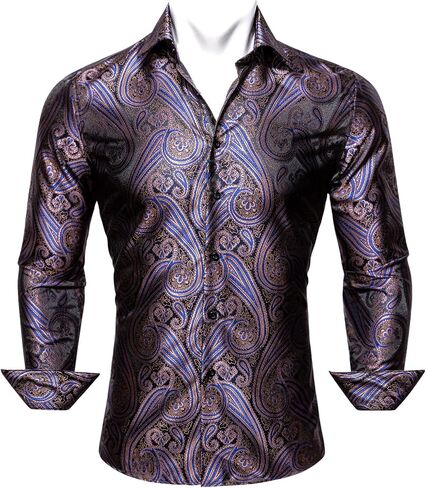 Barry.Wang Men's Floral Button Up Shirts Silk Long Sleeve Dress Shirt Satin Paisley Casual Party Wedding Western Prom Costume in Saudi Arabia