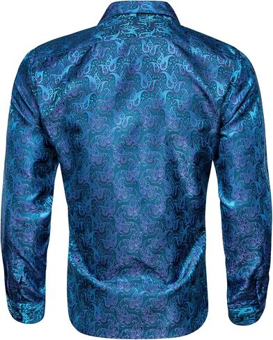 Barry.Wang Men's Floral Button Up Shirts Silk Long Sleeve Dress Shirt Satin Paisley Casual Party Wedding Western Prom Costume in Saudi Arabia