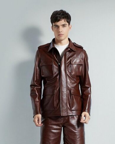 The Classo Hescotic Brown and Black Men Blazar Designer Leather Coat in Saudi Arabia