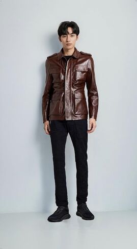 The Classo Hescotic Brown and Black Men Blazar Designer Leather Coat in Saudi Arabia