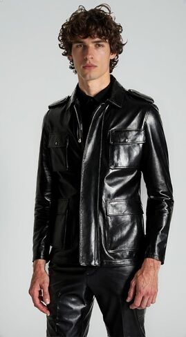 The Classo Hescotic Brown and Black Men Blazar Designer Leather Coat in Saudi Arabia